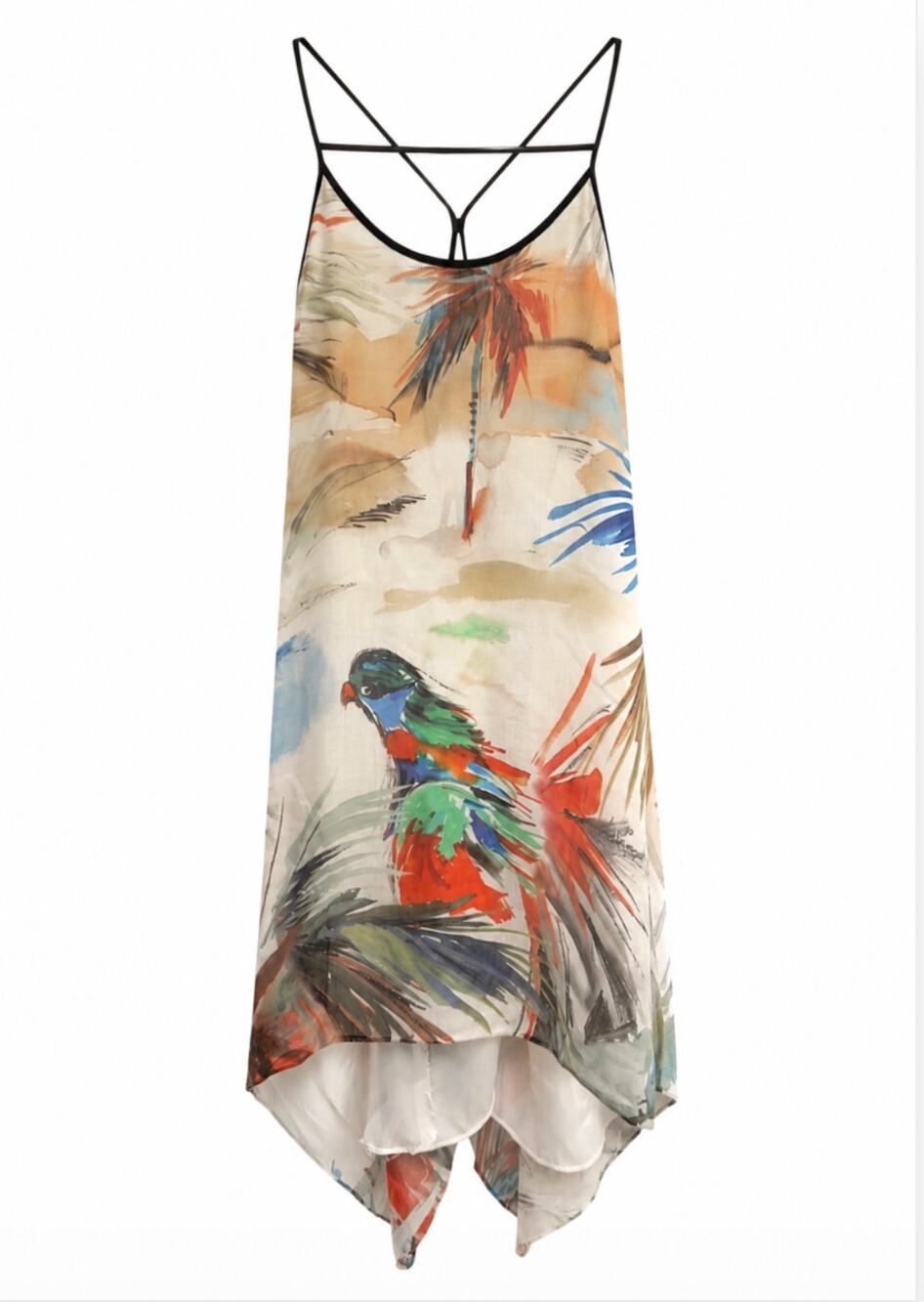Milly Bird Parrot Print Silk Blend Tank Top Lined Size 2 Flowy Sexy Tropical